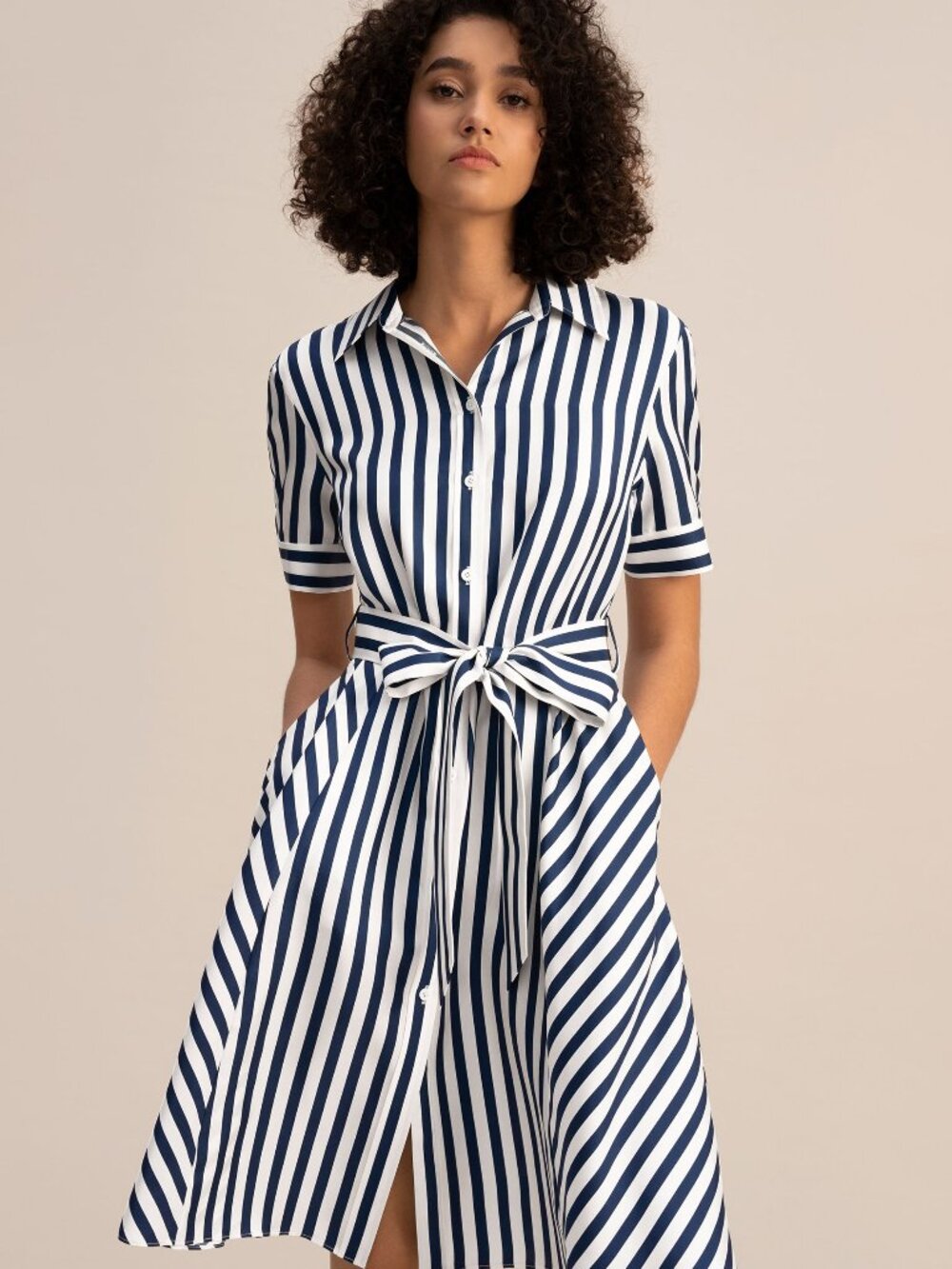 Lillysik Amalfi Stripe Silk Shirtdress with Belt